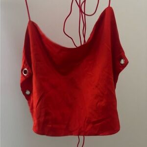 Red Women's Top with Grommet Detail